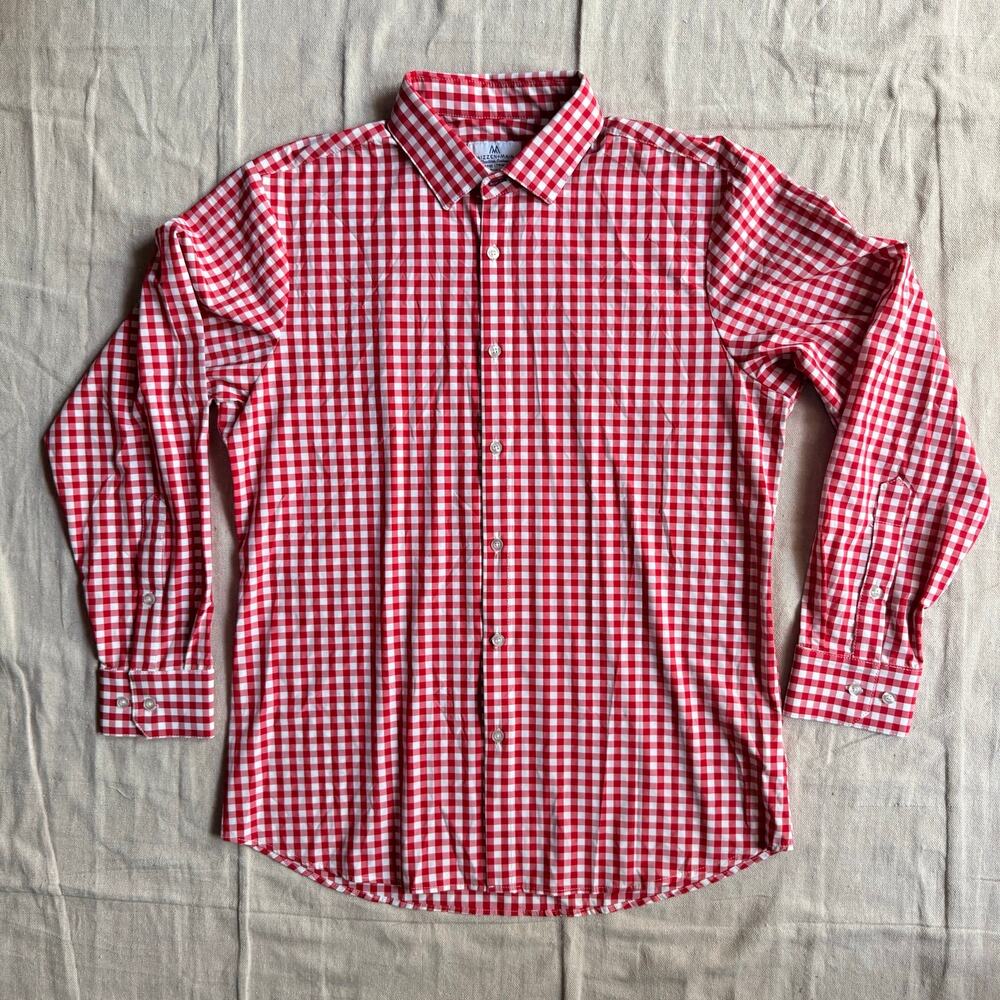 Mizzen+Main Shirt Men's XL Leeward Trim Fit Red Gingham Made in USA Performance